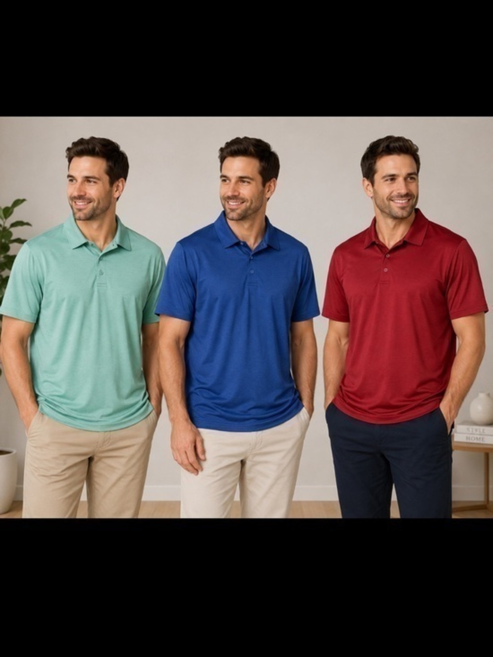 Haggar Men’s Large Polo Shirt Bundle 3 Pack Green Blue Red Performance